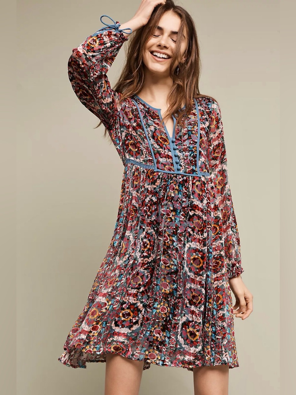 Floreat By Anthropolgie Abia Peasant Velvet Dress Womens Sz Petite Small